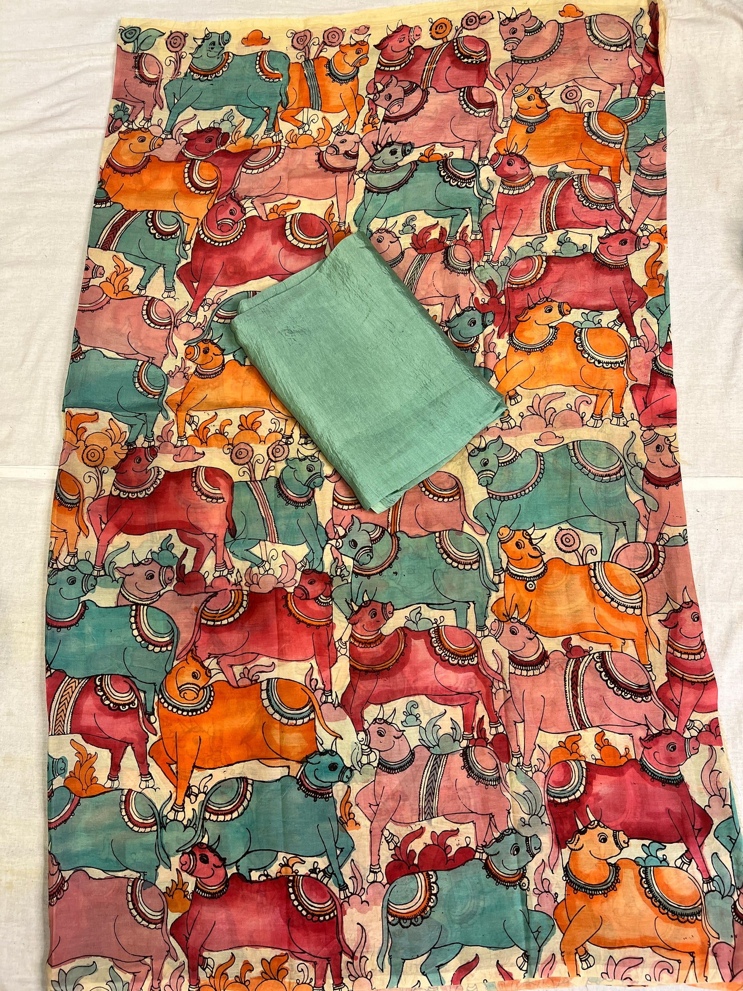 Pen kalamkari Bangalore silk 2 piece set