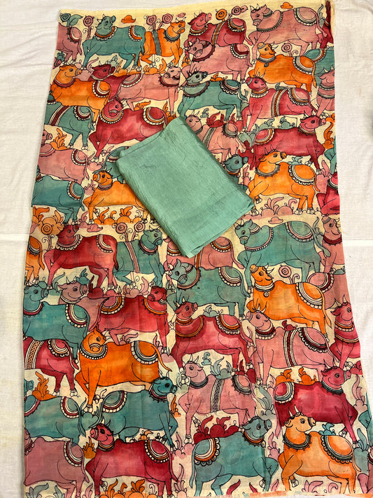 Pen kalamkari Bangalore silk 2 piece set
