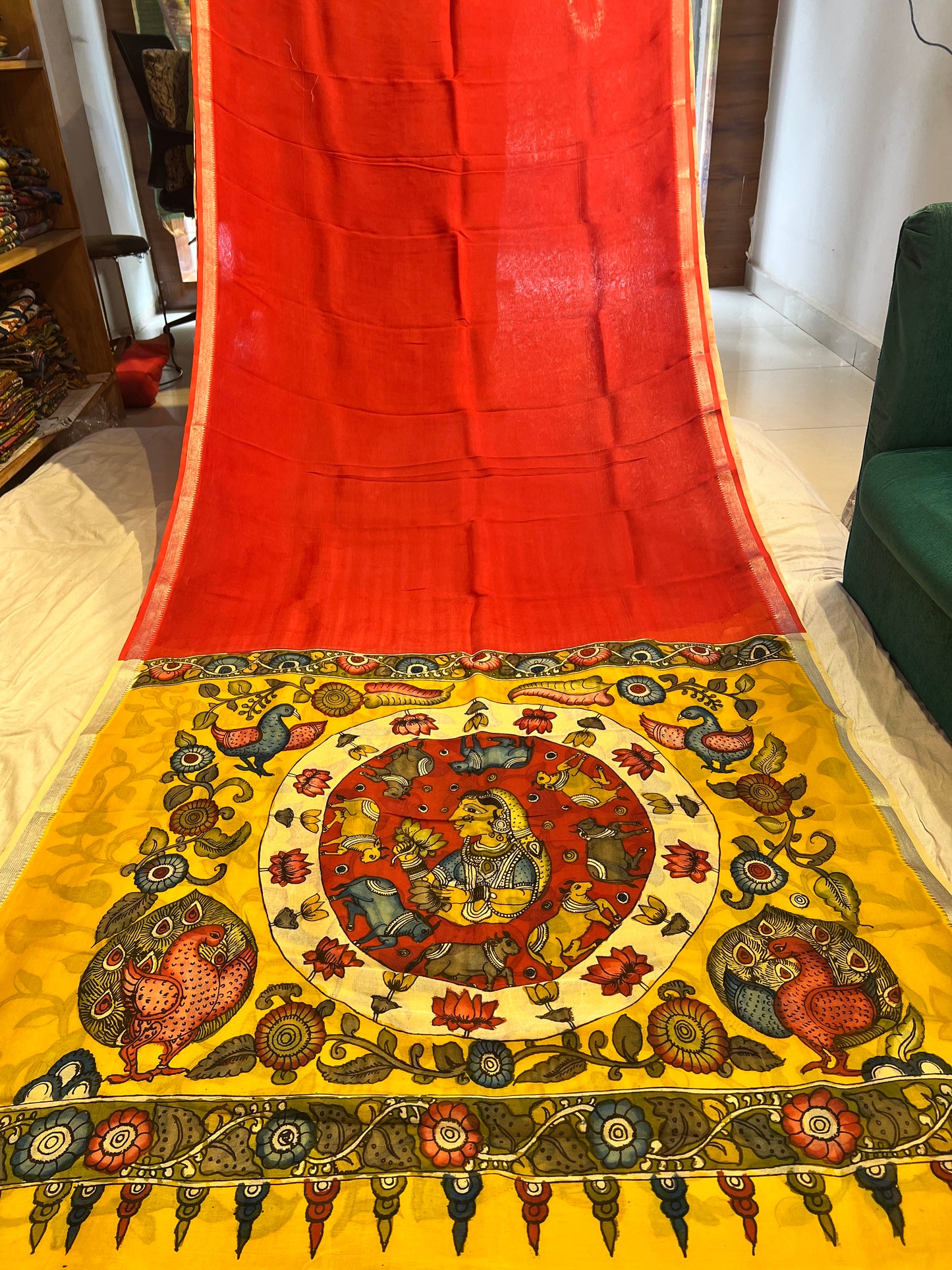 Pen Kalamkari Mangalagiri Silk Saree