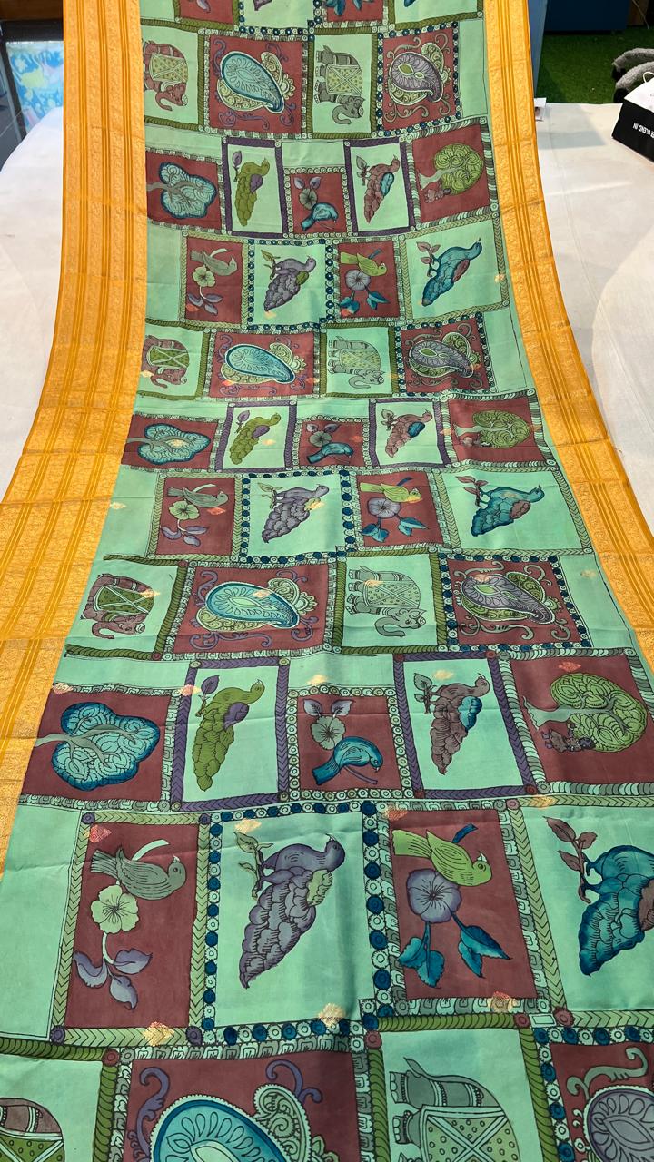 Pen Kalamkari Kanchi Pattu Saree
