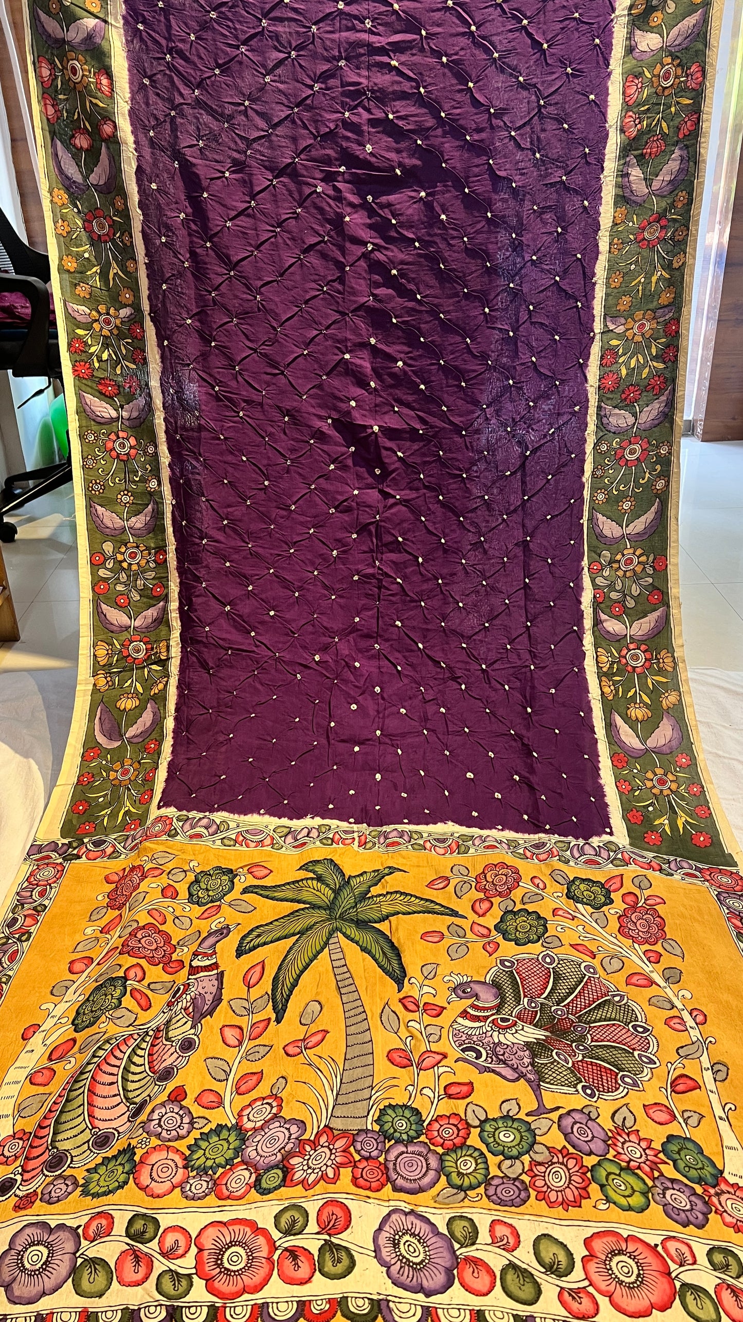 Pen Kalamkari Bandhini Saree