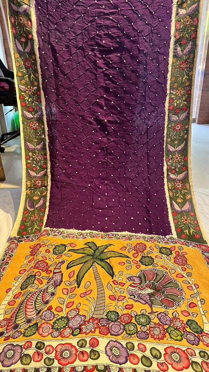 Pen Kalamkari Bandhini Saree