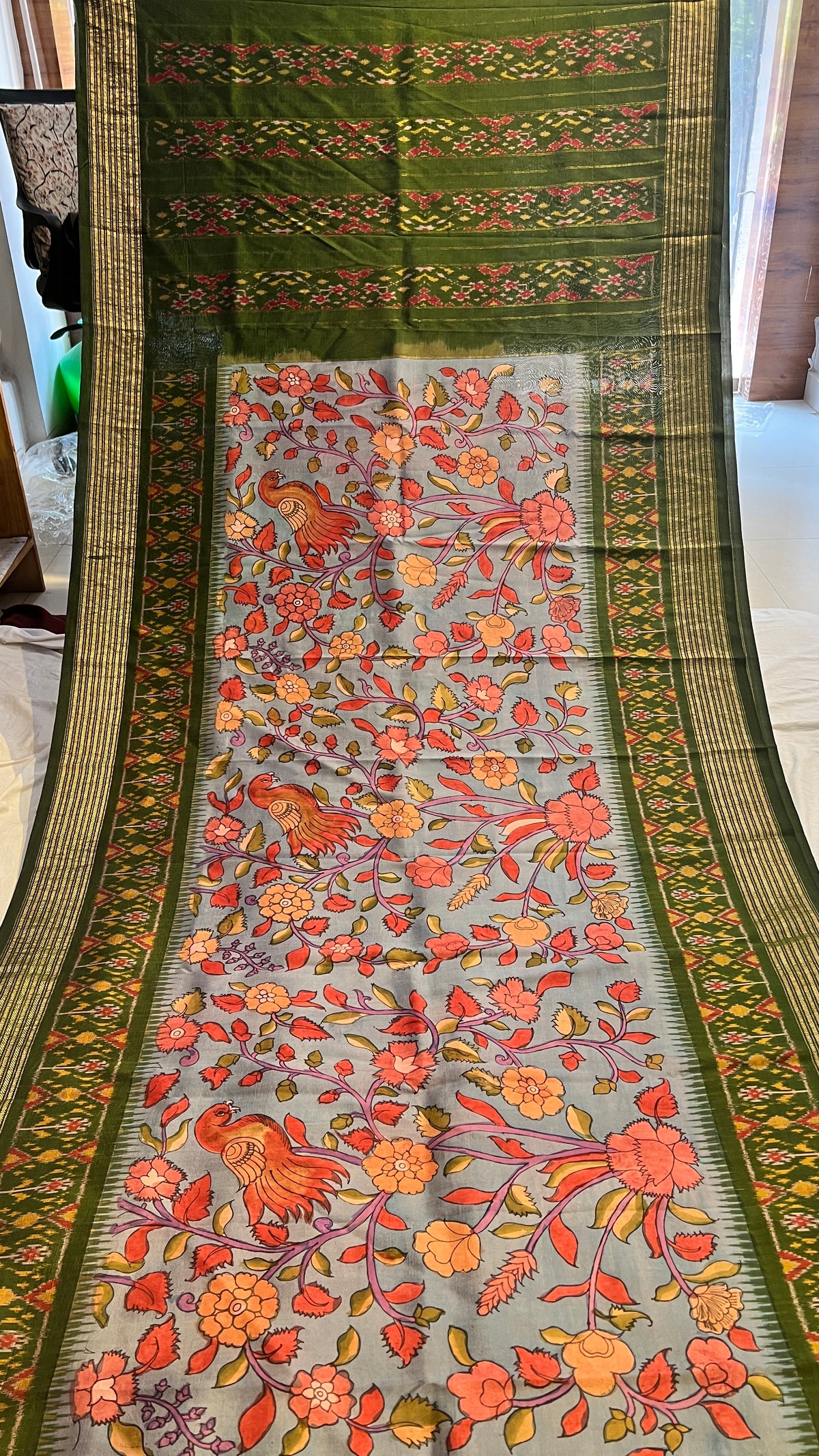 Pen Kalamkari Patola Weaving Ikkath Saree