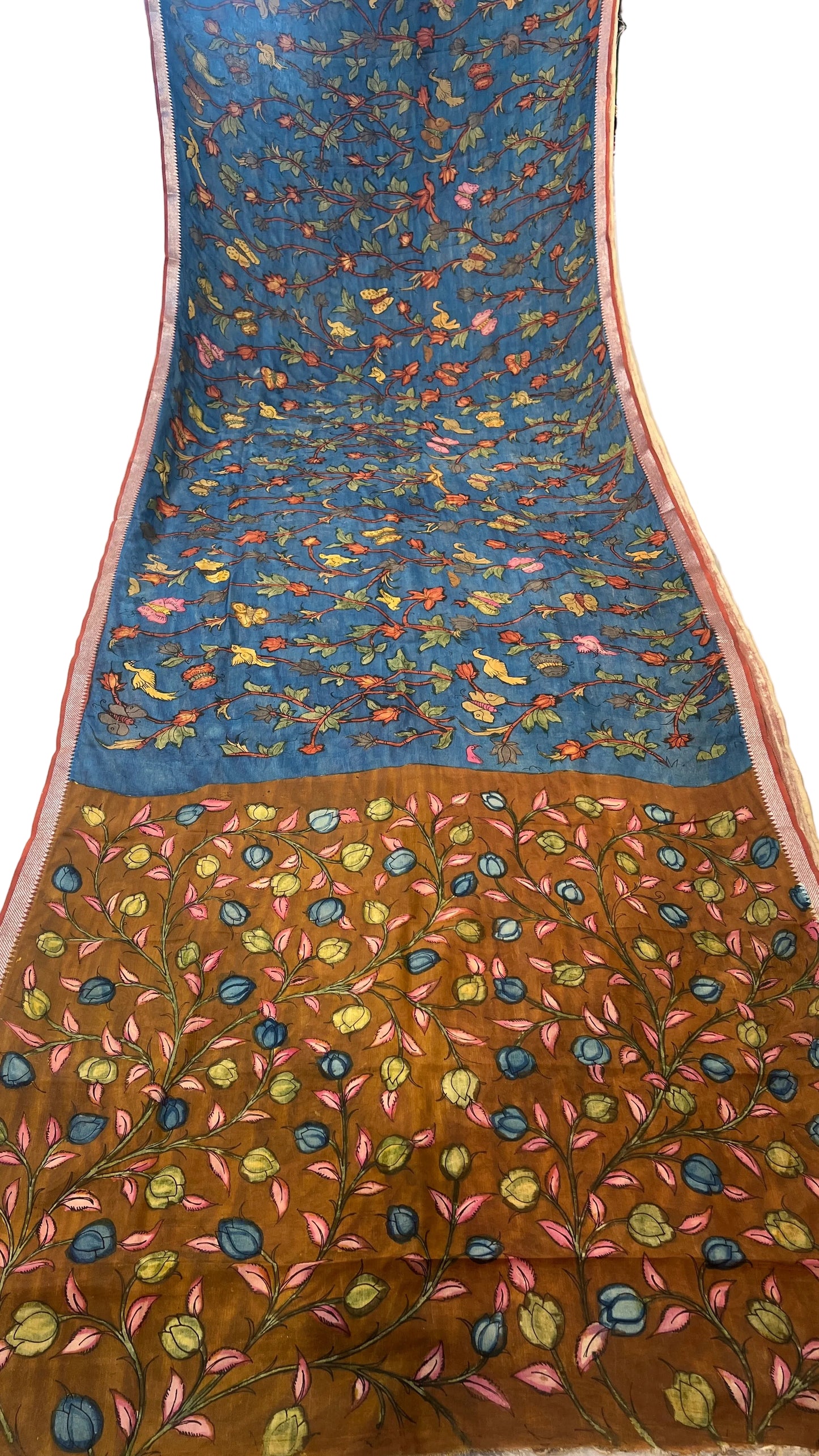 Pen Kalamkari Mangalagiri Silk Saree