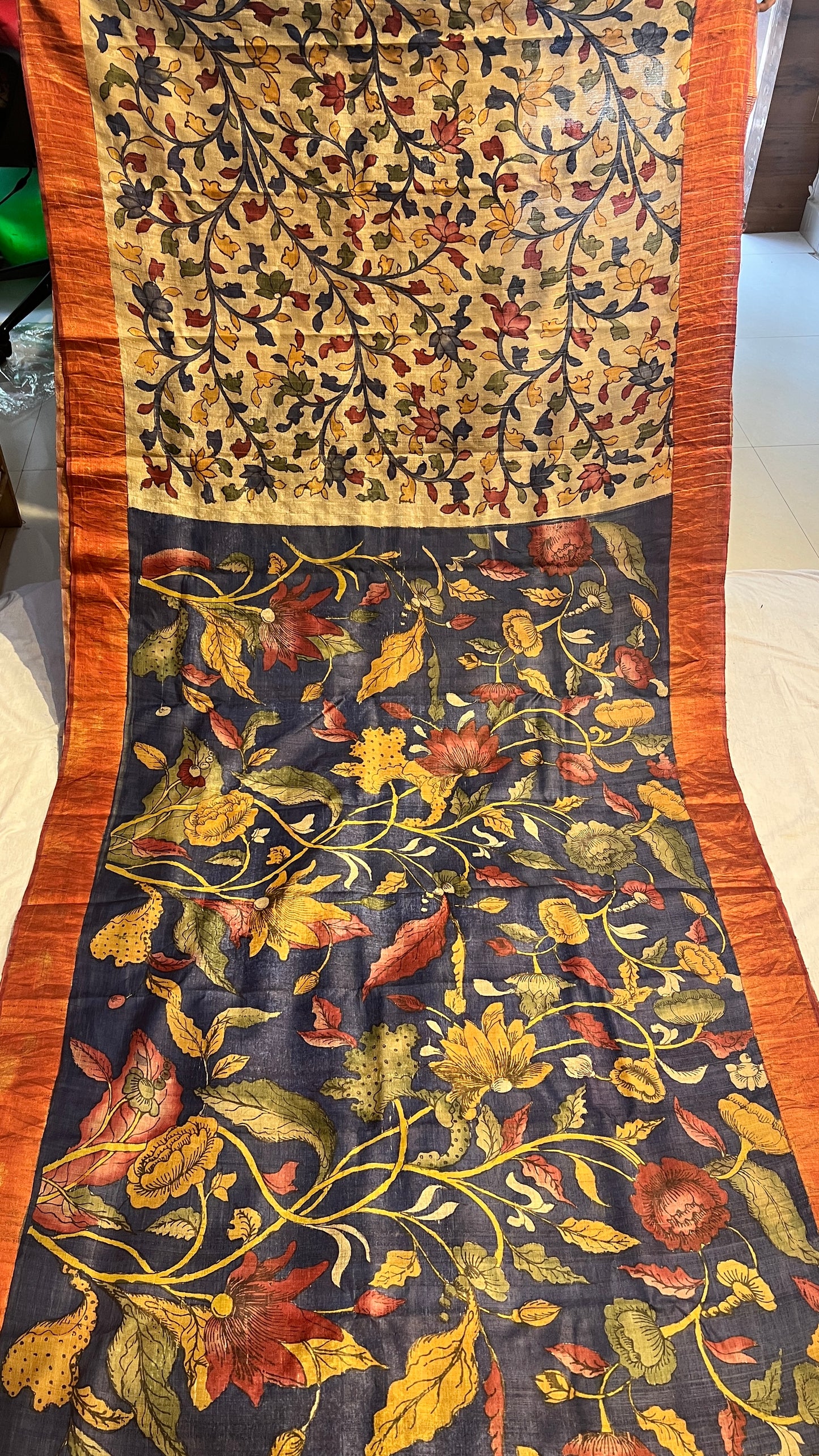 Pen Kalamkari Desi Tussar Sarees
