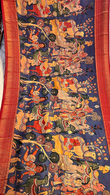 Pen Kalamkari Kanchi Pattu Saree
