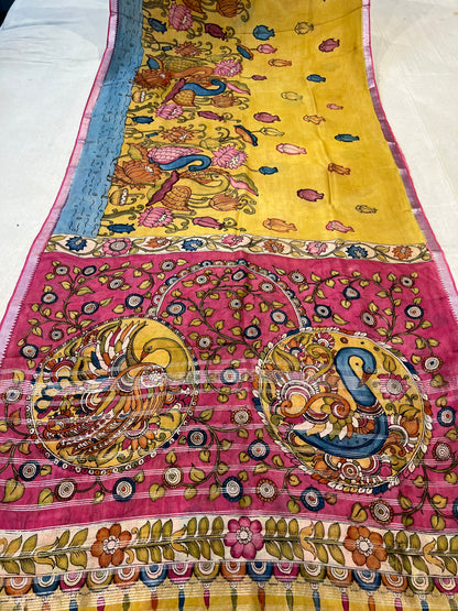 Pen Kalamkari Mangalagiri Silk Saree