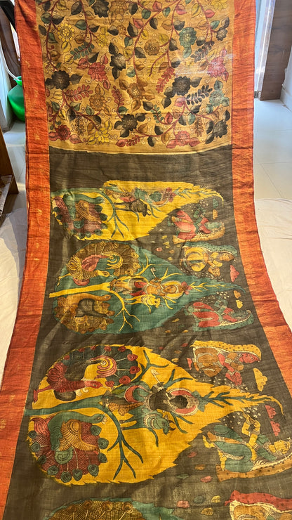 Pen Kalamkari Desi Tussar Sarees