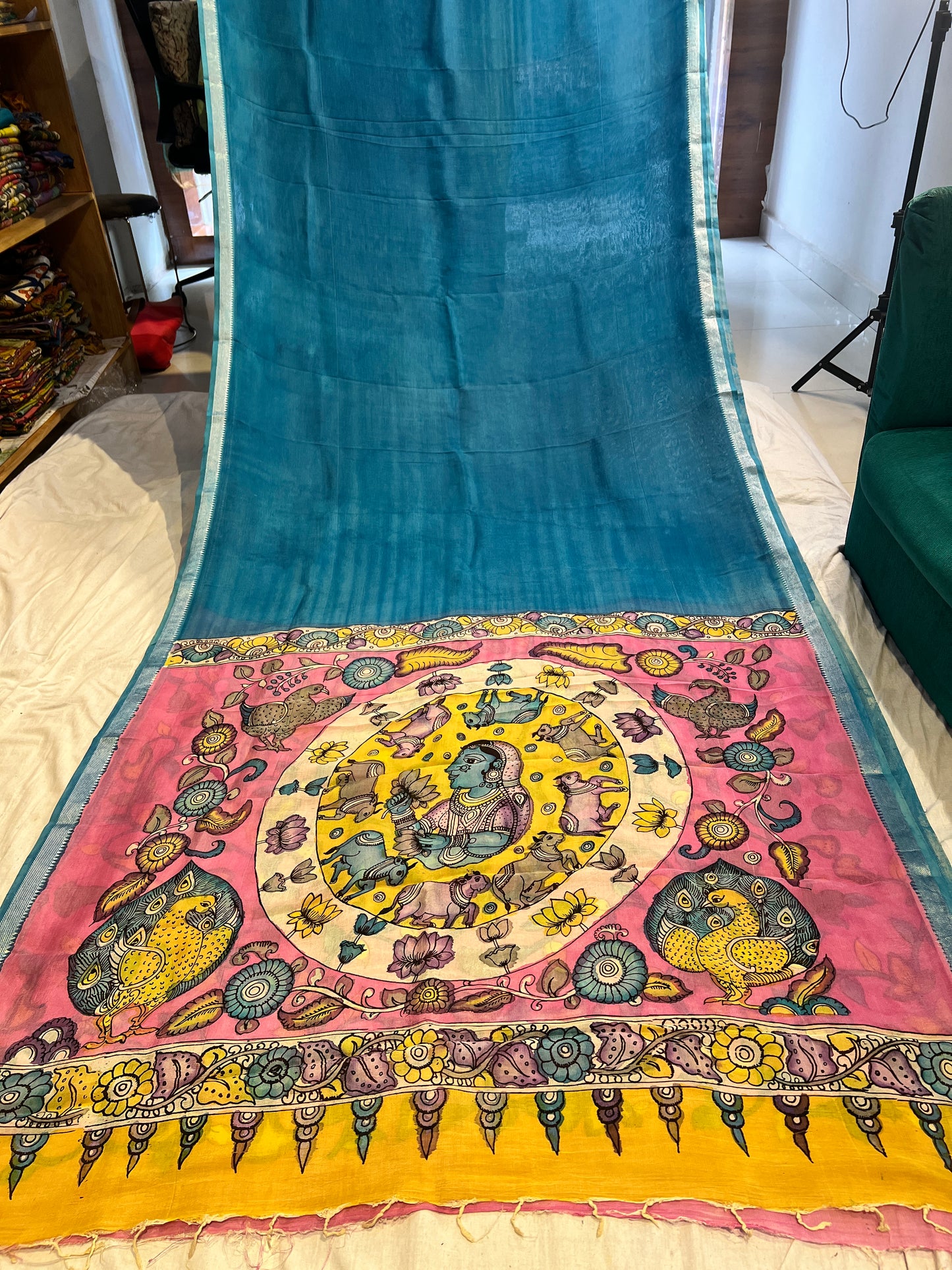 Pen Kalamkari Mangalagiri Silk Saree