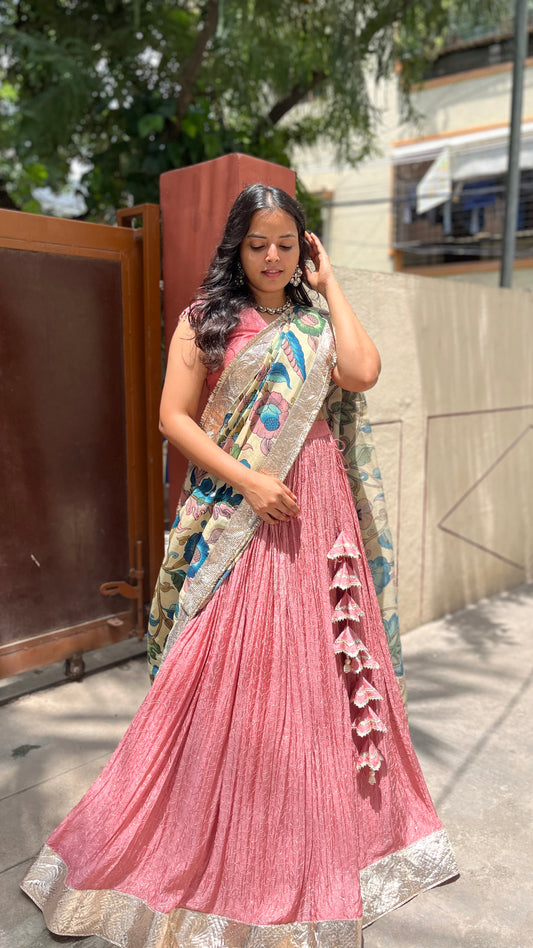Floral Kalamkari Elegance – Designer Crepe Lehenga Set