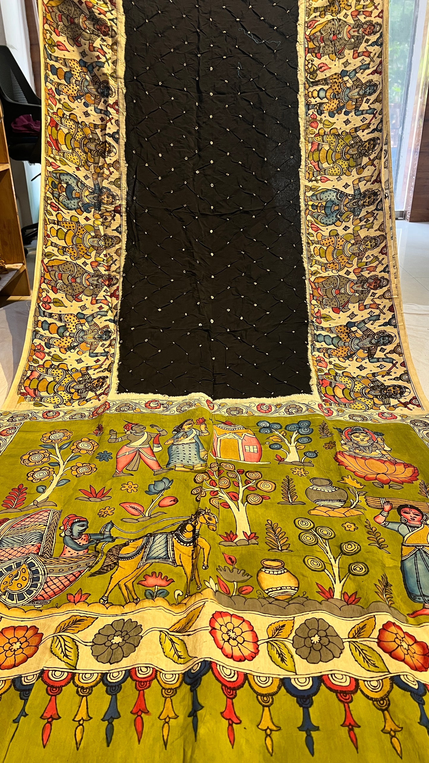 Pen Kalamkari Bandhini Saree