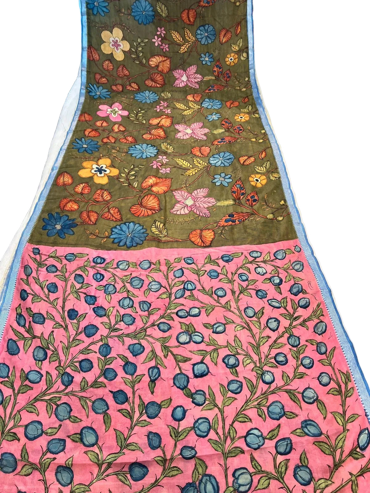 Pen Kalamkari Mangalagiri Silk Saree
