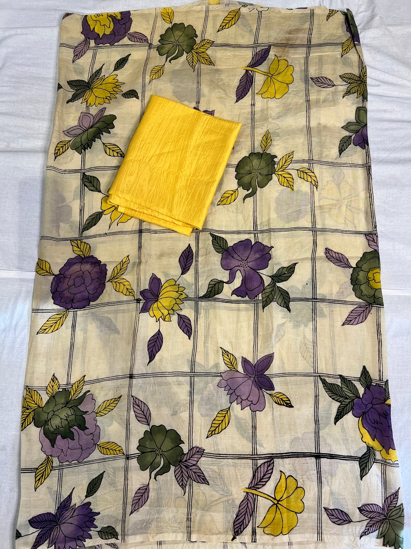 Pen kalamkari Bangalore silk 2 piece set