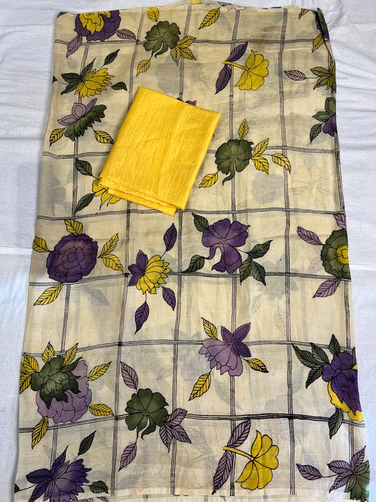 Pen kalamkari Bangalore silk 2 piece set