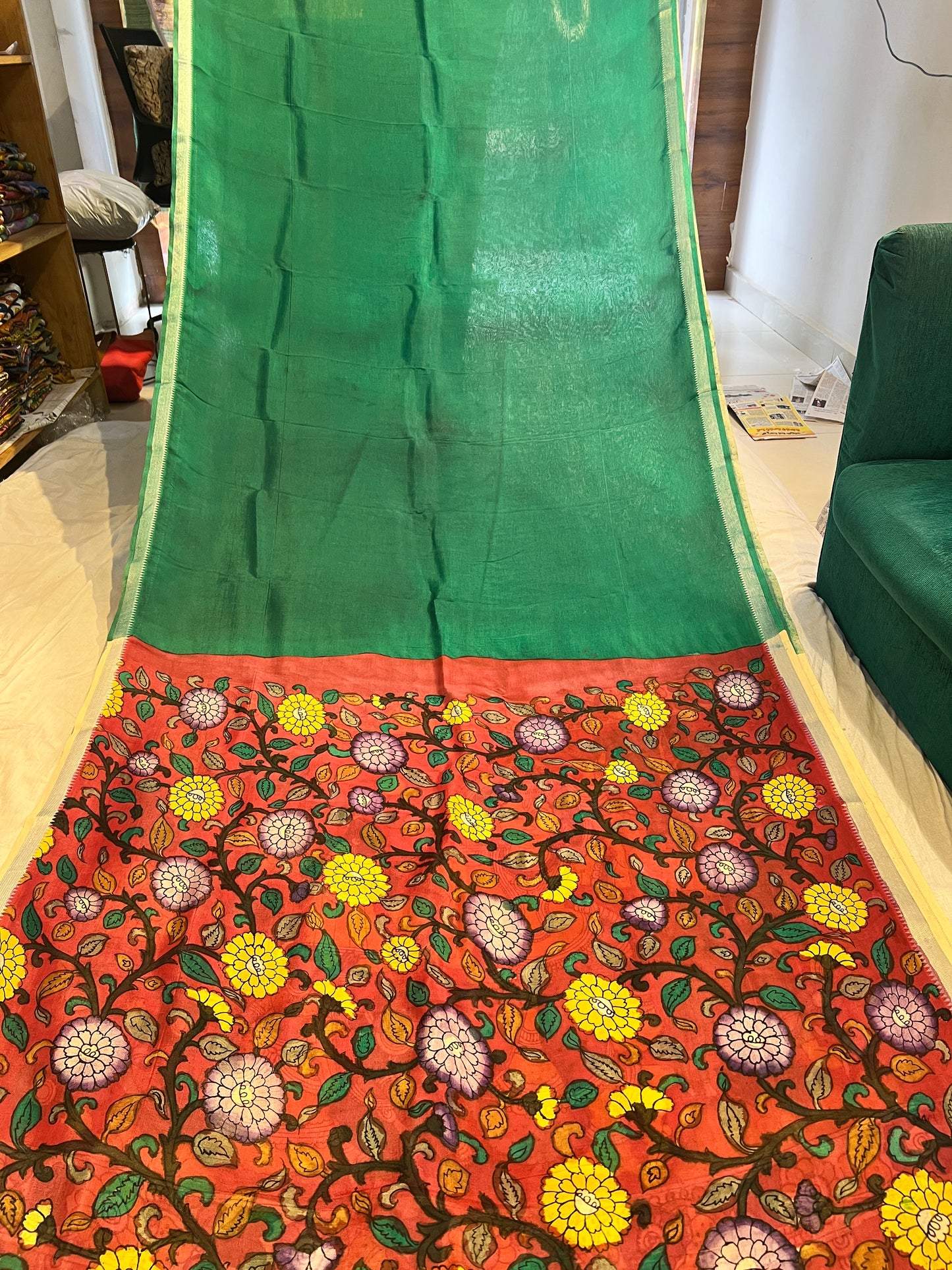 Pen Kalamkari Mangalagiri Silk Saree