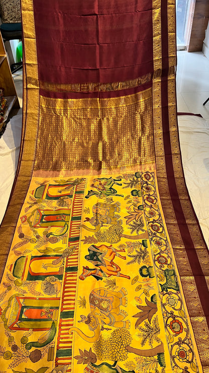 Pen Kalamkari Kanchi Pattu Saree
