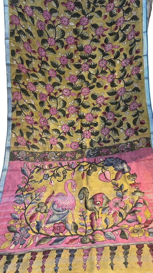 Pen Kalamkari Mangalagiri Silk Saree