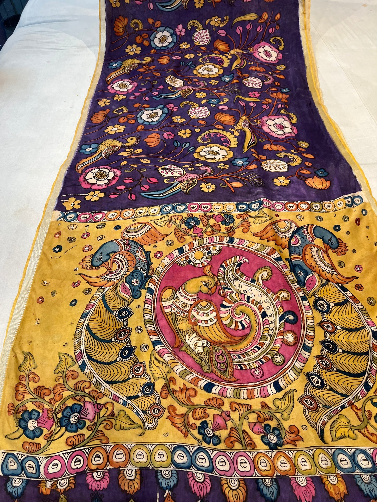 Pen Kalamkari Mangalagiri Silk Saree