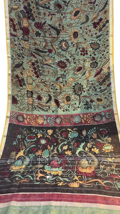 Pen kalamkari Mangalagiri Silk Saree