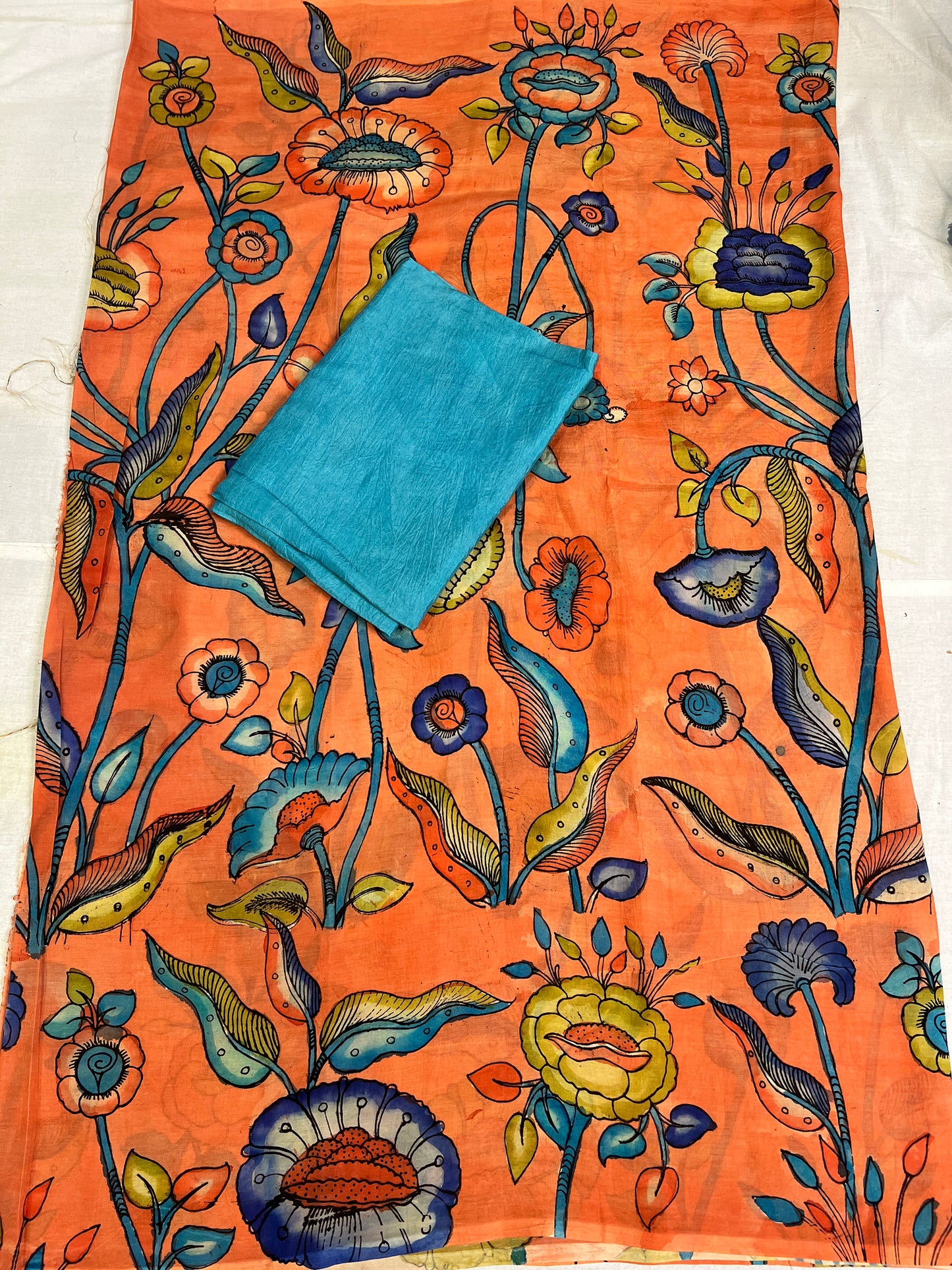 Pen kalamkari Bangalore silk 2 piece set