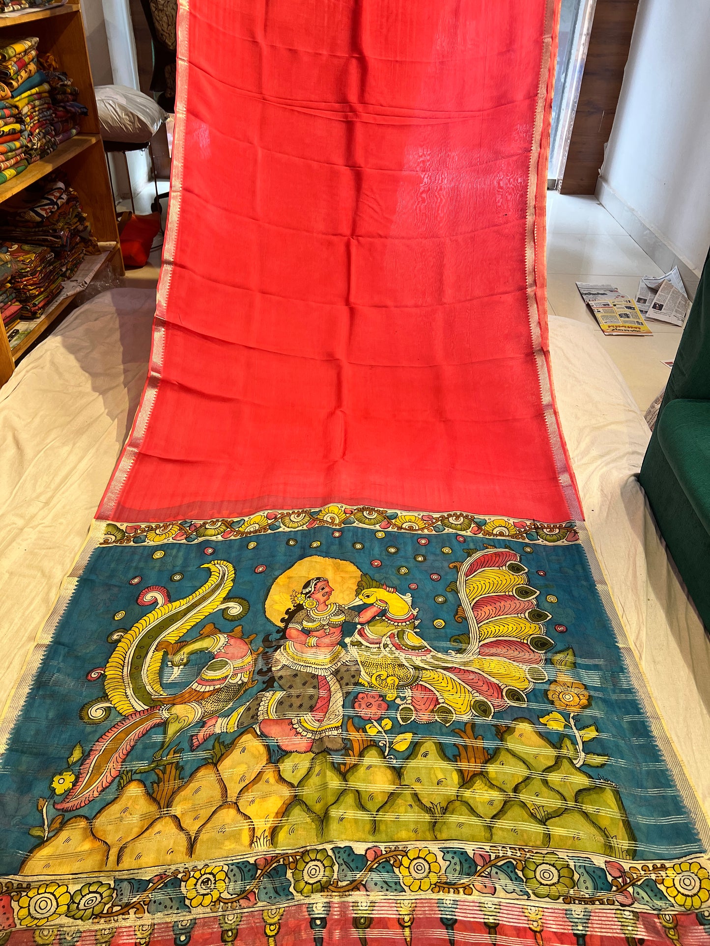 Pen Kalamkari Mangalagiri Silk Saree