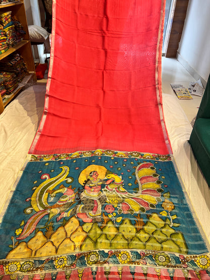 Pen Kalamkari Mangalagiri Silk Saree