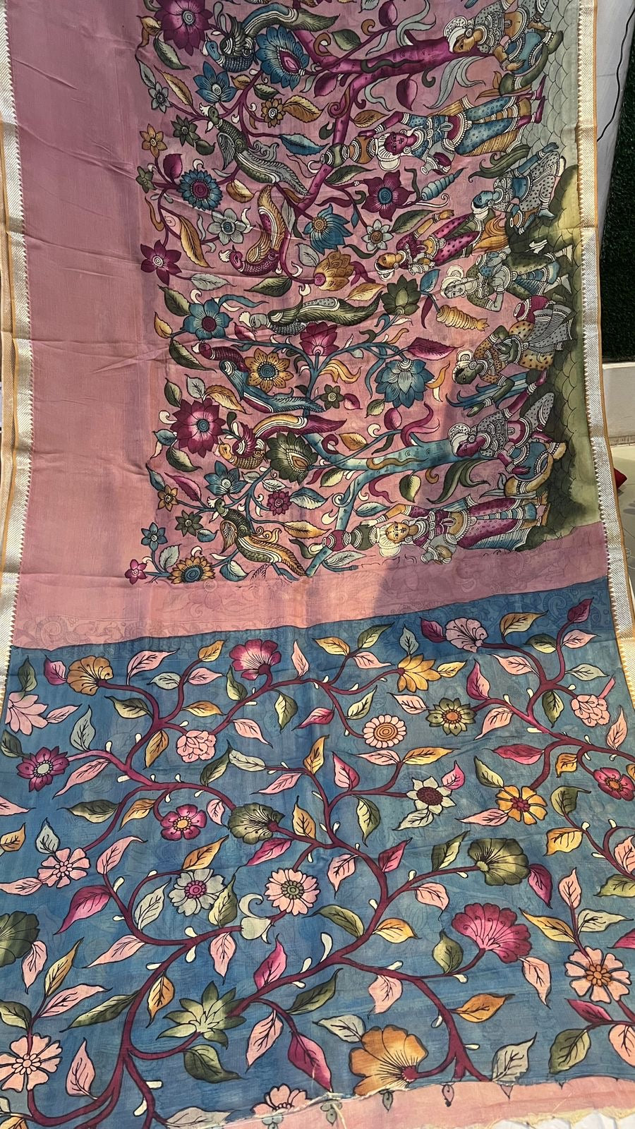 Pen Kalamkari Mangalagiri Silk Saree
