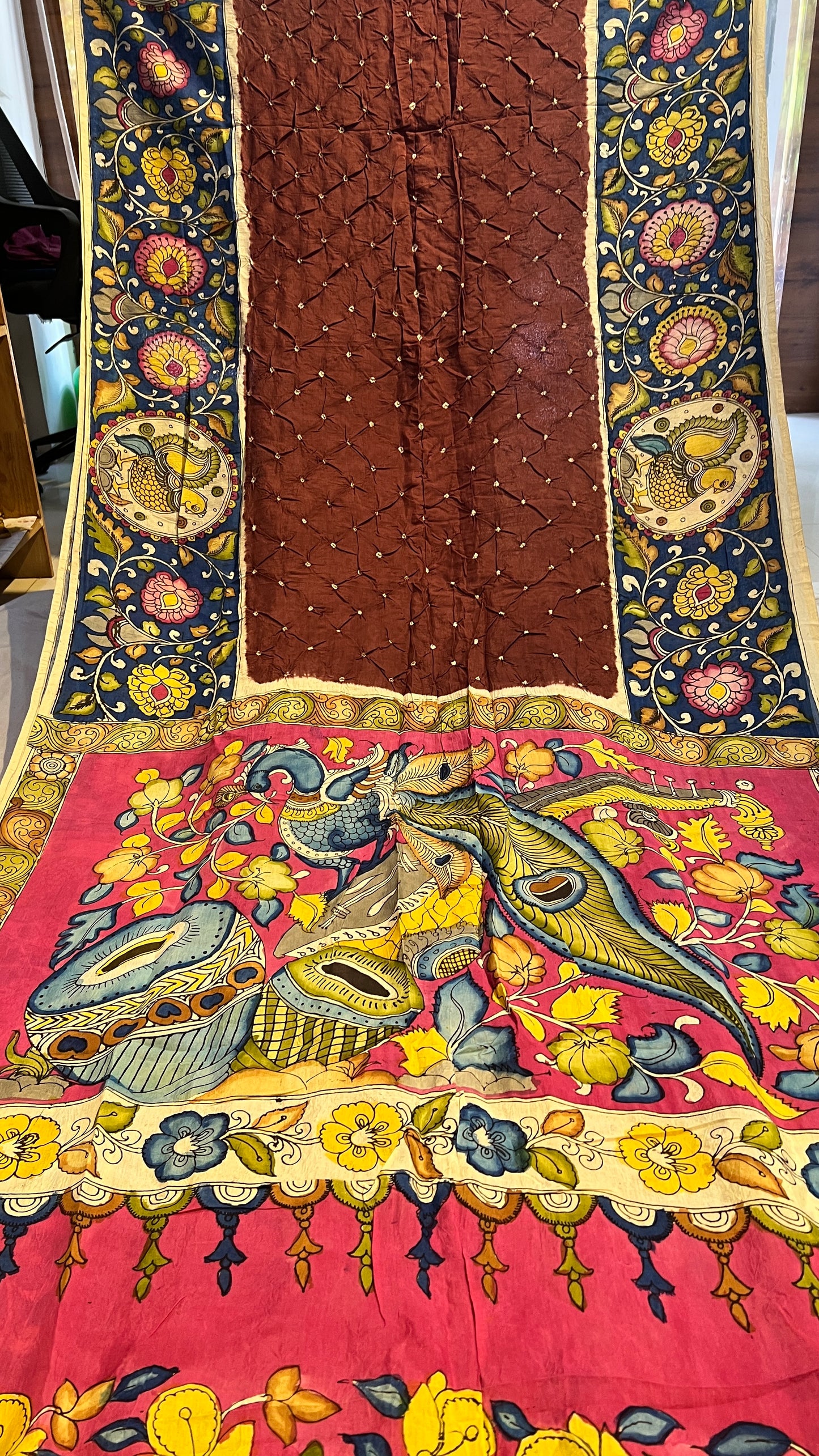 Pen Kalamkari Bandhini Saree