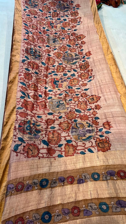 Pen Kalamkari Desi Tussar Saree