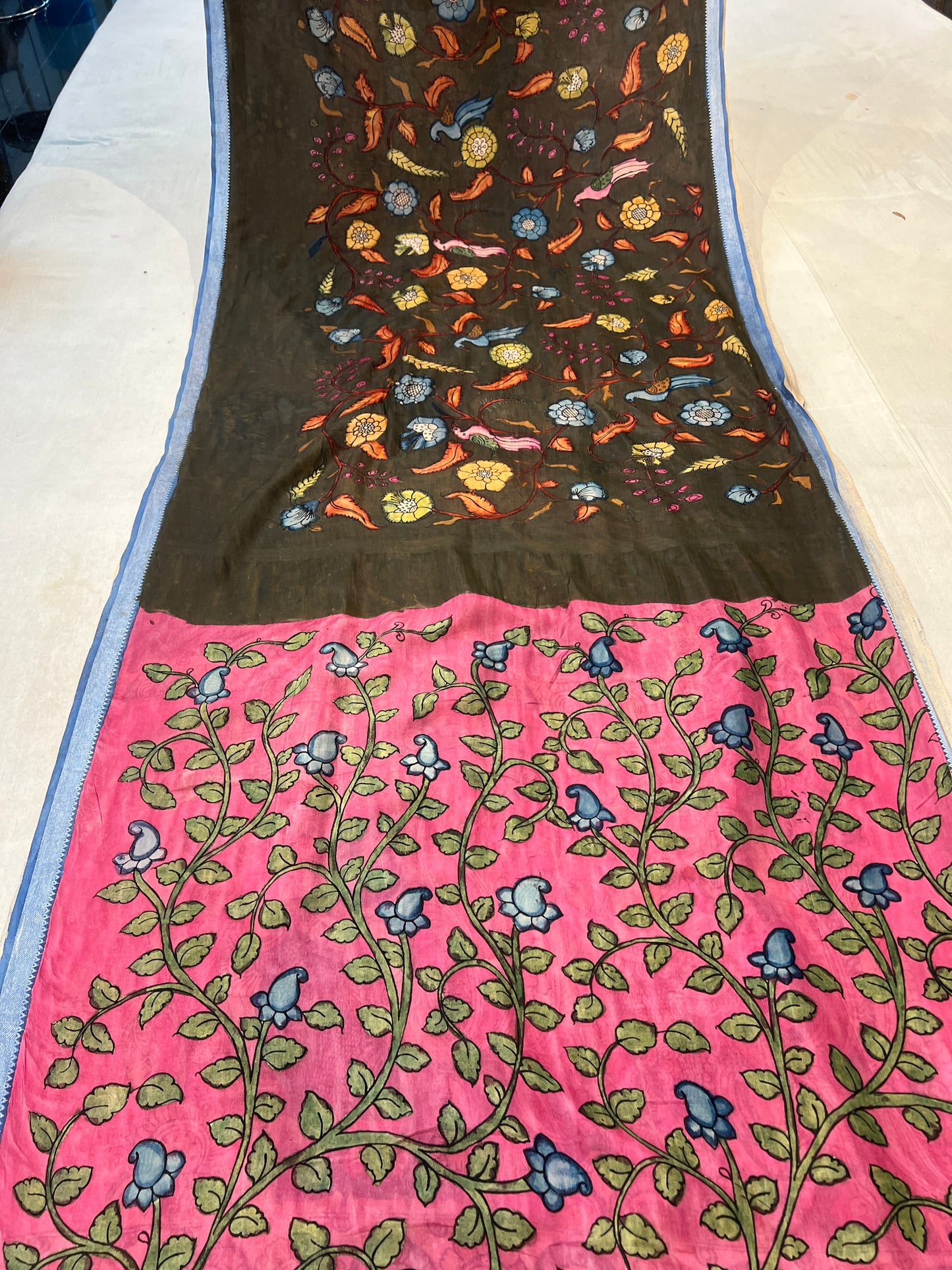 Pen Kalamkari Mangalagiri Silk Saree