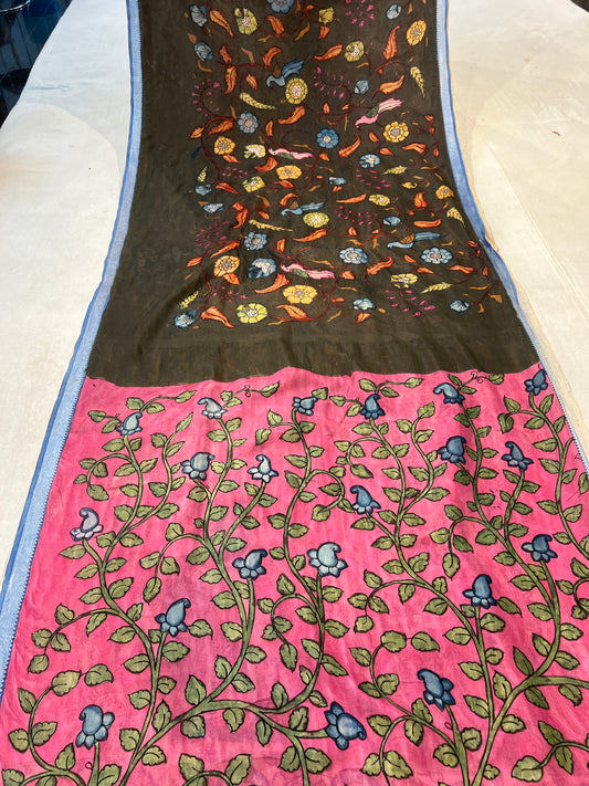Pen Kalamkari Mangalagiri Silk Saree