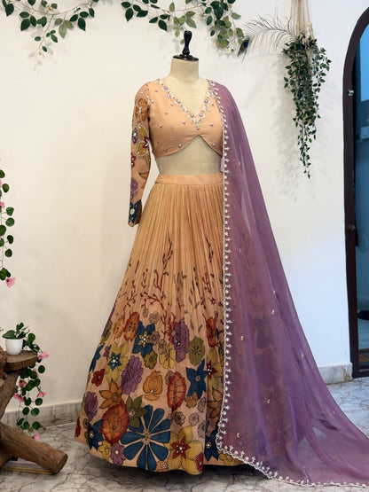 Pen Kalamkari Floral lehenga