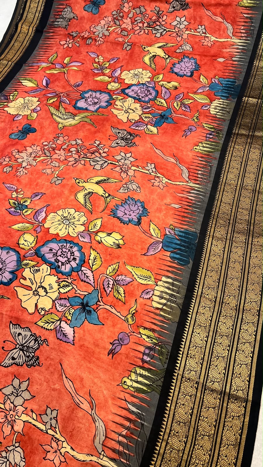 Pen kalamkari ikkath pattu saree