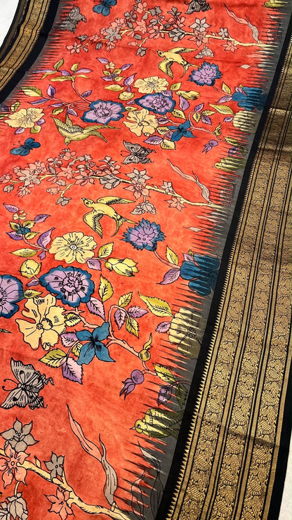 Pen kalamkari ikkath pattu saree