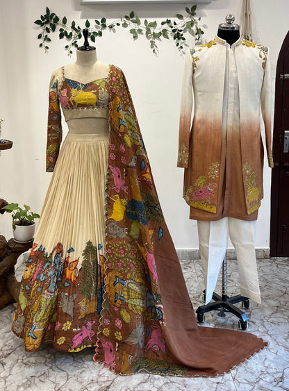 Ganesh theme Lehenga and Men’s Shervani combo