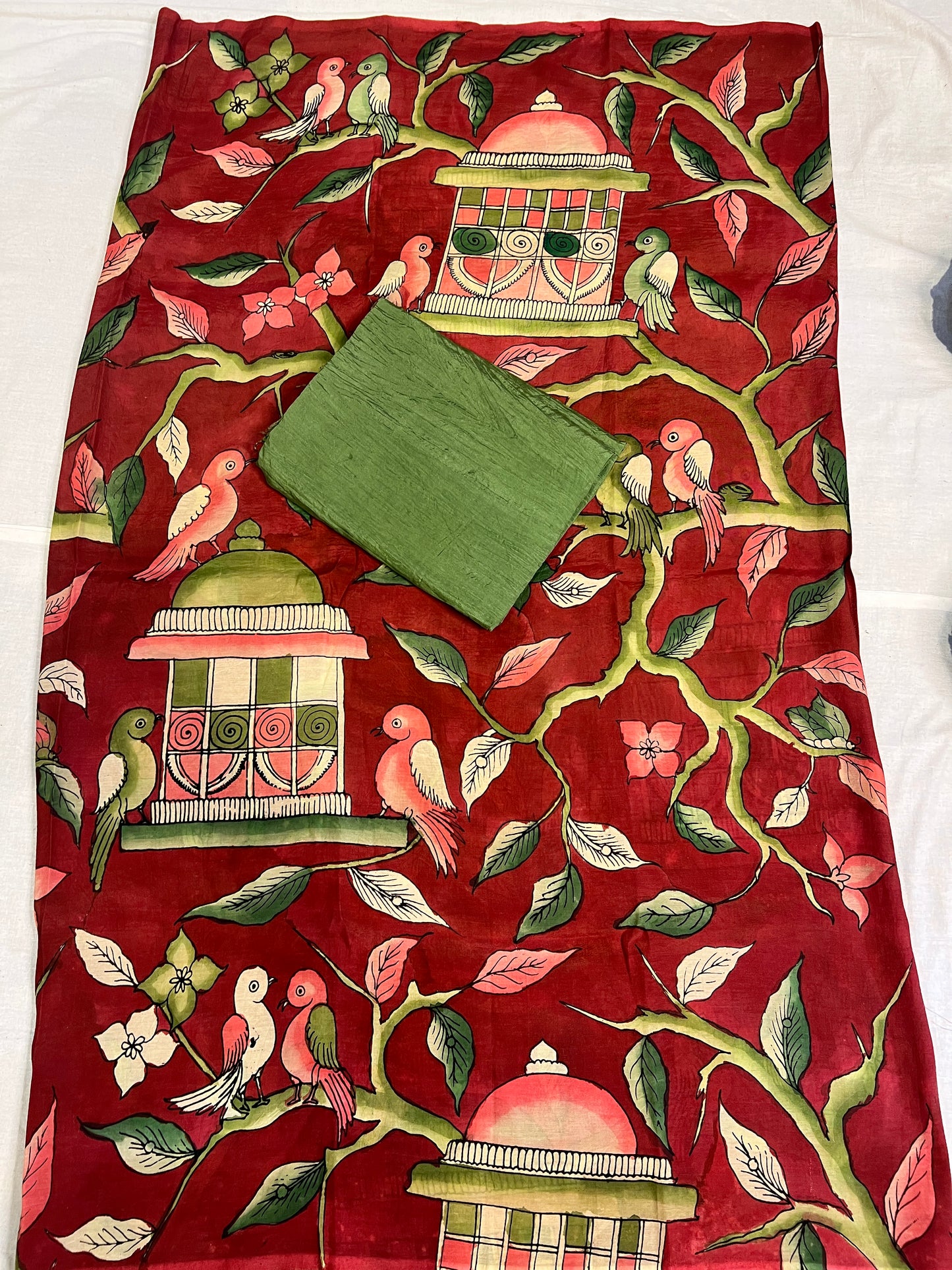 Pen kalamkari Bangalore silk 2 piece set