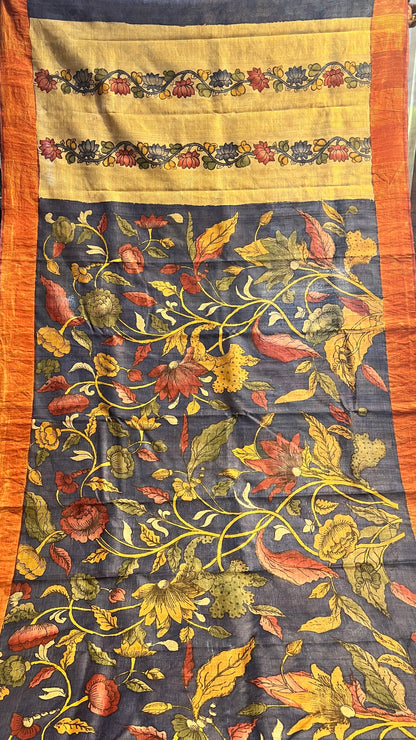 Pen Kalamkari Desi Tussar Sarees
