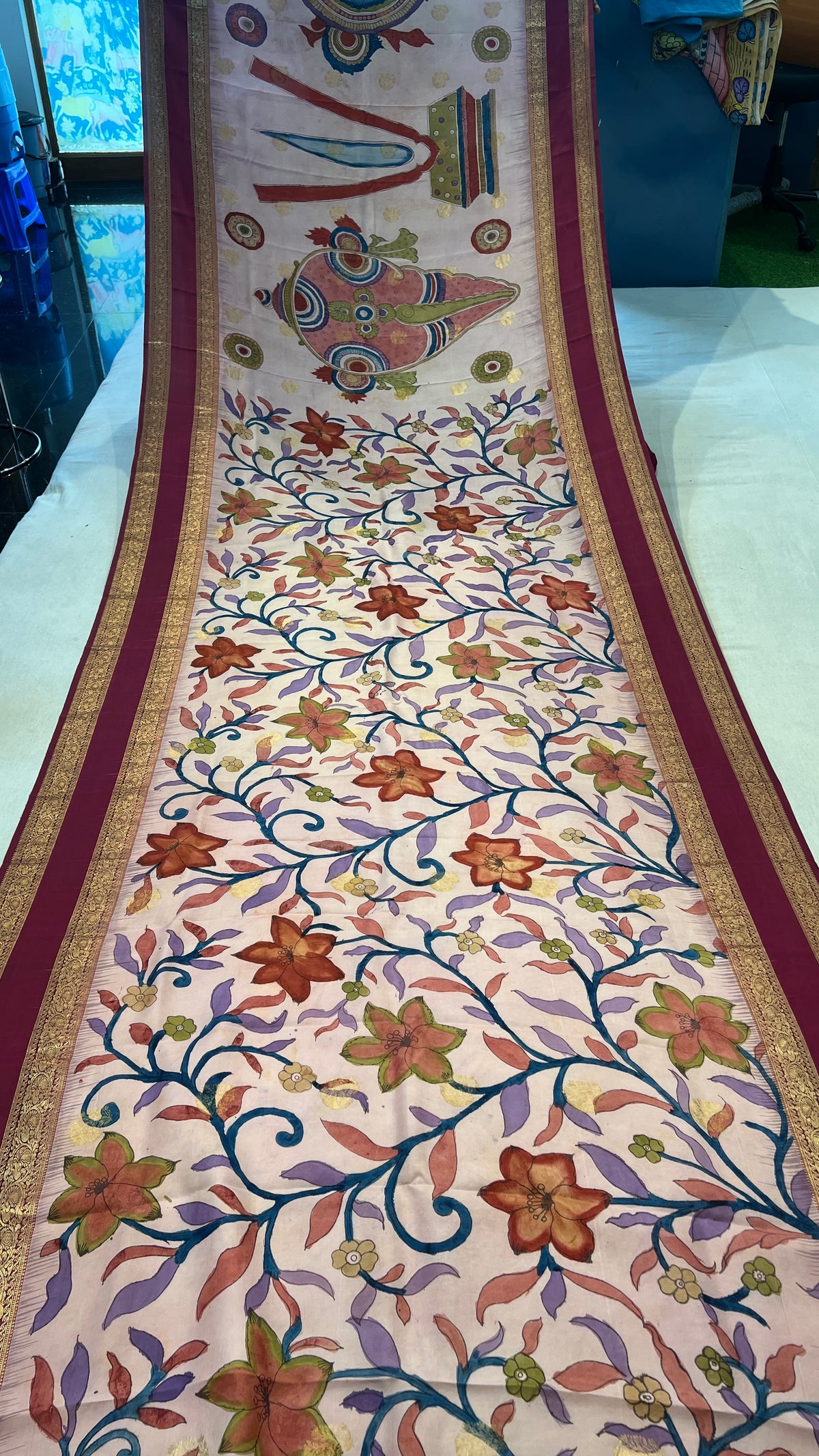 Pen Kalamkari Kanchi Pattu Saree