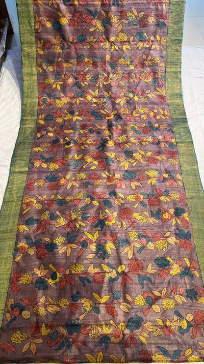 Pen Kalamkari Desi Tussar Sarees