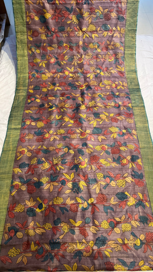 Pen Kalamkari Desi Tussar Sarees