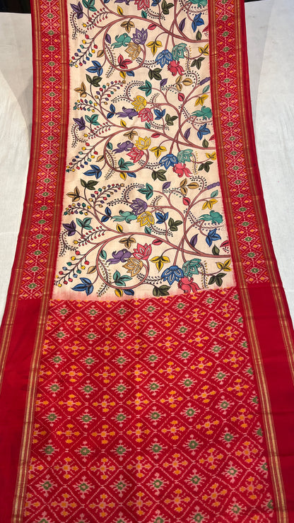 Pen Kalamkari Ikkath Pattu Saree
