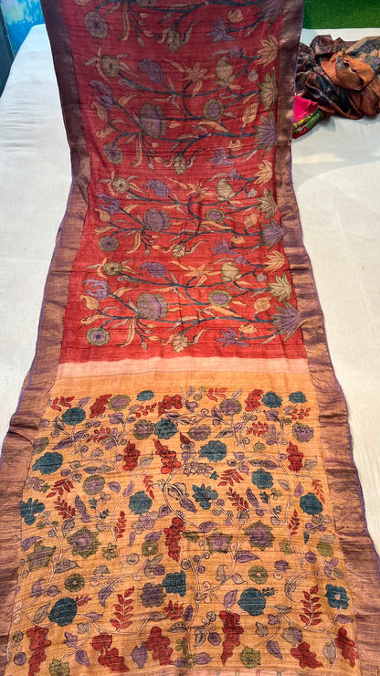 Pen Kalamkari Desi Tussar Saree