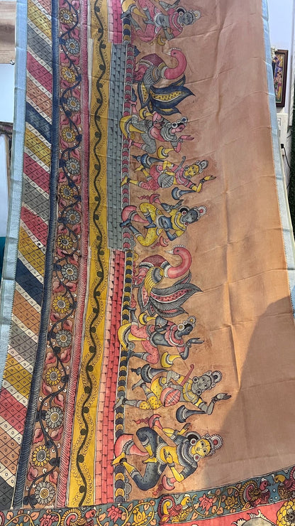 Pen Kalamkari Mangalagiri Silk Saree
