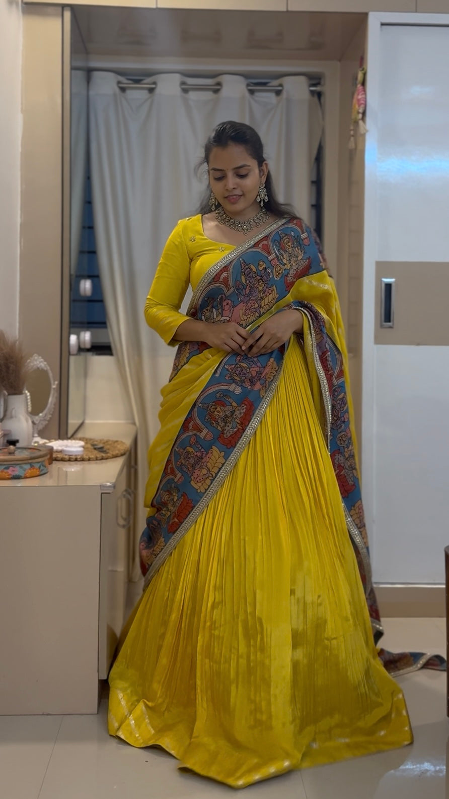 Pen Kalamkari Ashtalakshmi Lehenga