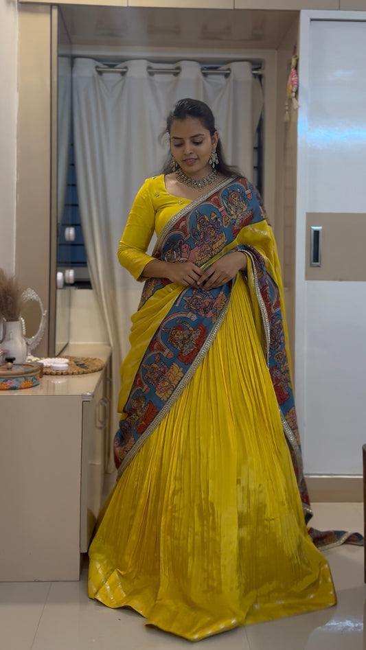 Pen Kalamkari Ashtalakshmi Lehenga