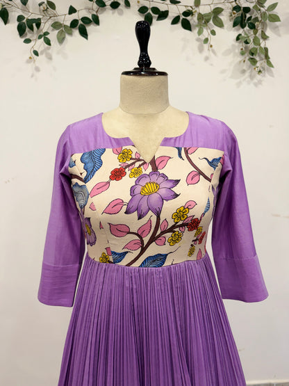 Pen Kalamkari Mul Chanderi Long Frock
