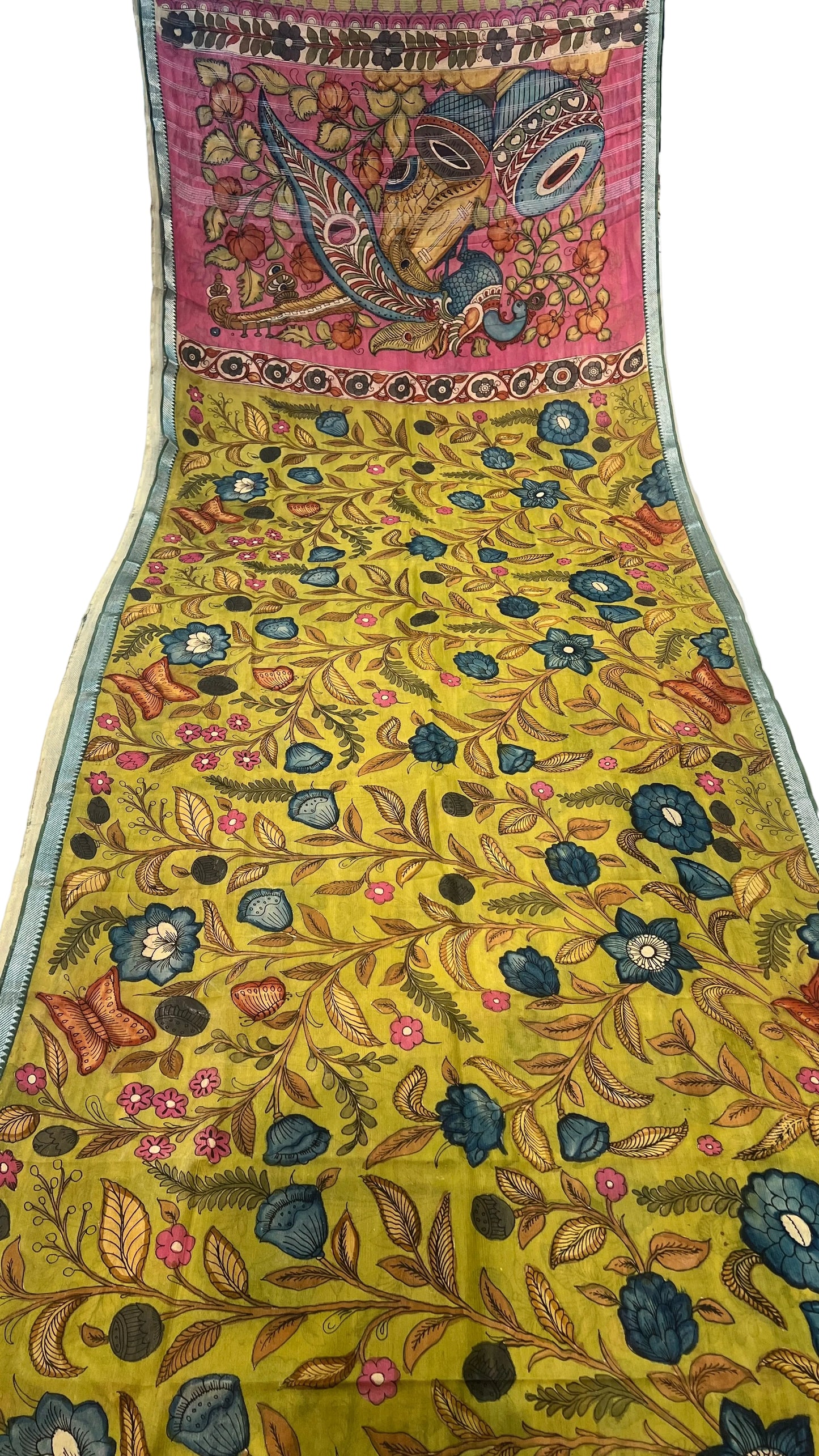 Pen Kalamkari Mangalagiri Silk Saree