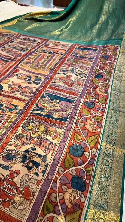 Pen Kalamkari Kanchi Pattu Saree