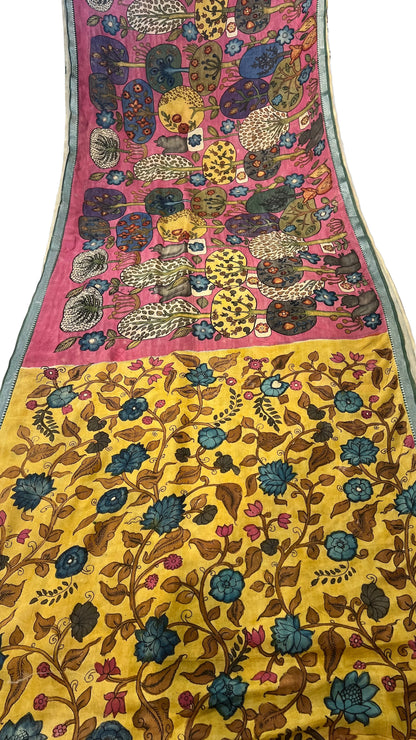 Pen Kalamkari Mangalagiri Silk Saree