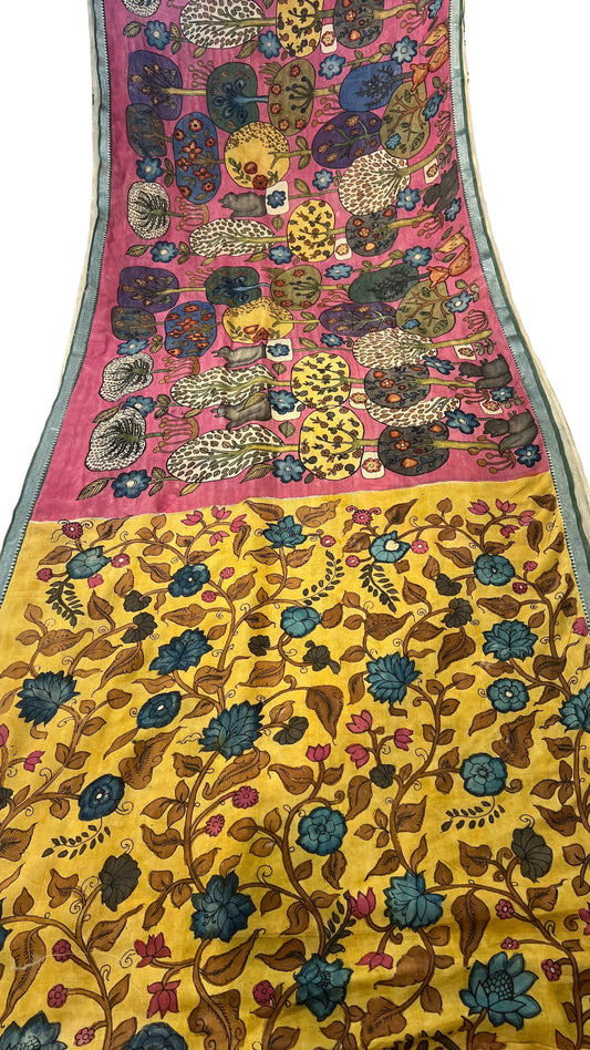Pen Kalamkari Mangalagiri Silk Saree